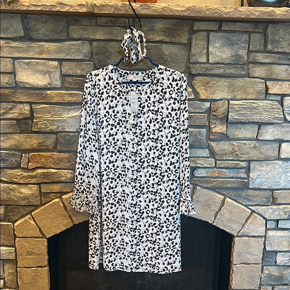 NWT LOFT Black-White-Pink Leopard Print Dress - Size XLP PETITE (16).